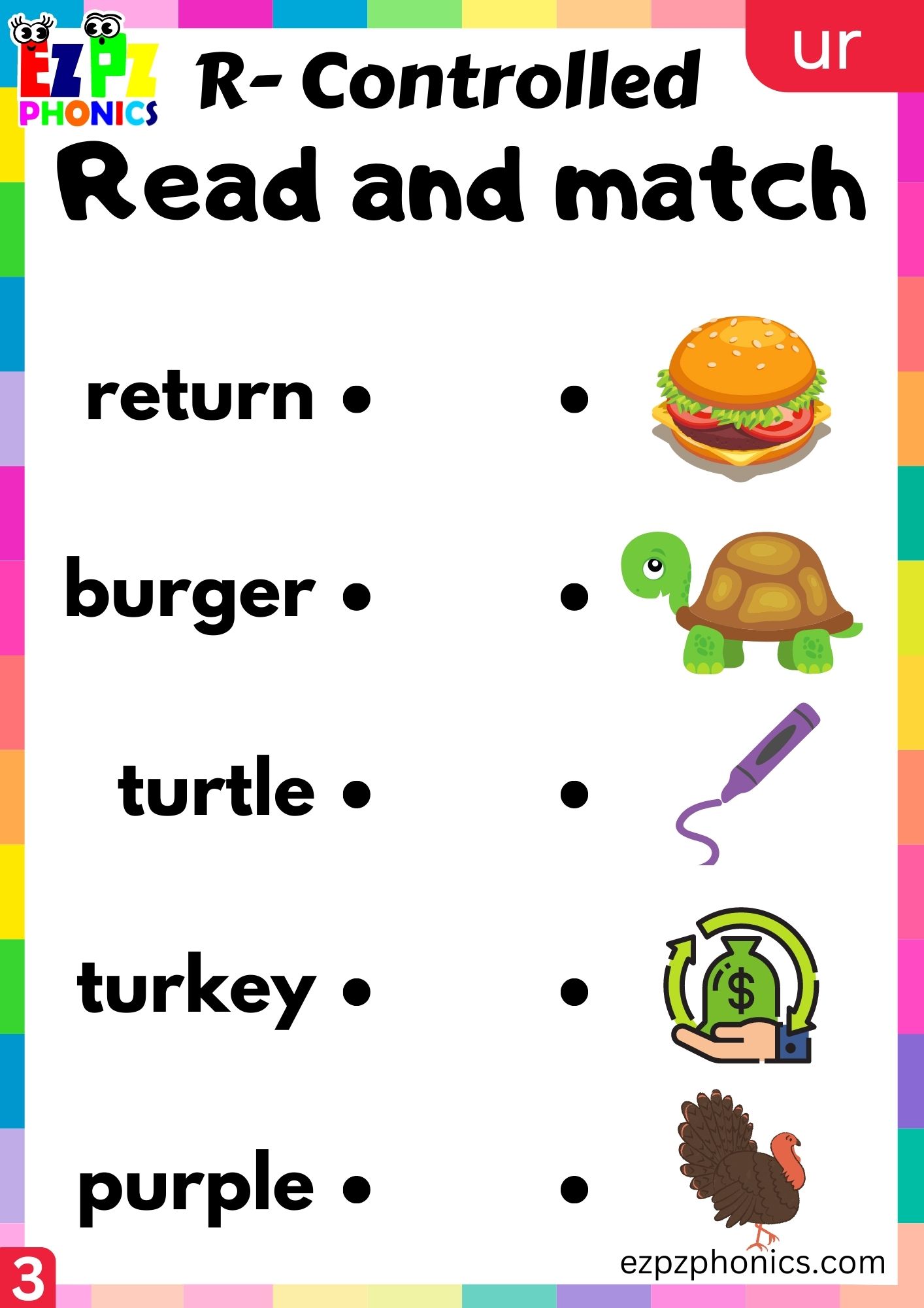 Read and match activity for ir words r controlled vowels phonics group